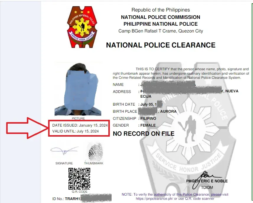 National Police Clearance Sample